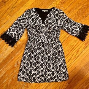 Almost Famous Black and White Lace Trim Dress